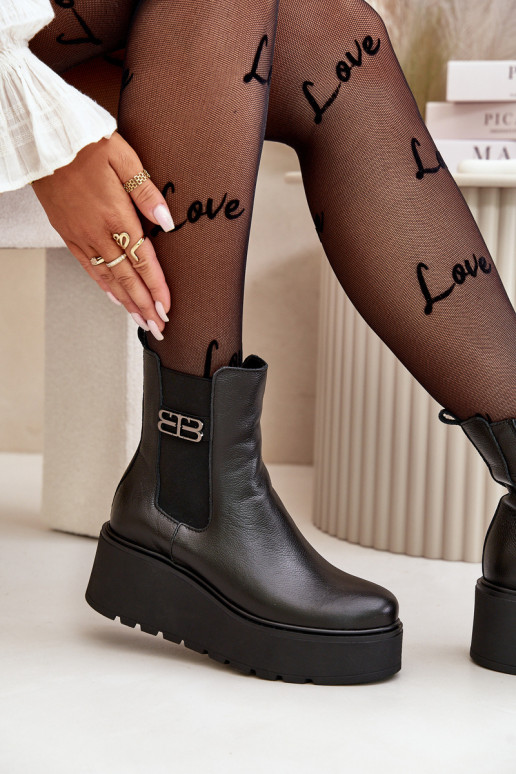 Zazoo 60498 Stivali da donna Stivaletti Chelsea con una piattaforma I Koturnie colore nero