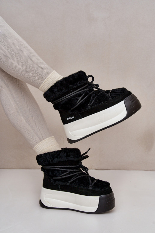 Pelle Stivali da neve Femminile Su una suola spessa con una pelliccia Big Star OO274A206 colore nero