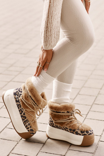 Pelle Stivali da neve Femminile Su una suola spessa con una pelliccia con motivi di pelliccia di leopardo Big Star OO274A208 col 2