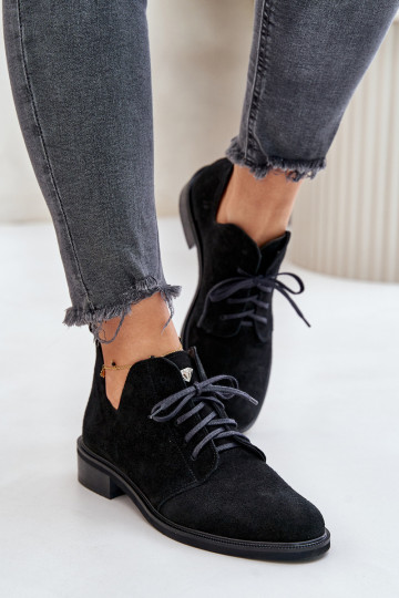 Zazoo 2959 dalla pelle scamosciata scarpe Oksfordki con lacci con tacchi larghi colore nero