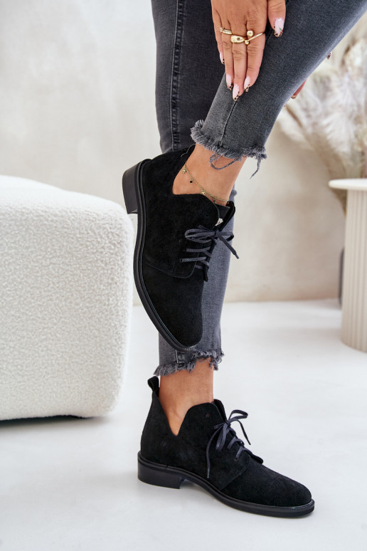 Zazoo 2959 dalla pelle scamosciata scarpe Oksfordki con lacci con tacchi larghi colore nero Zazoo 2959 dalla pelle scamosciata scarpe Oksfordki con lacci con tacchi larghi colore nero