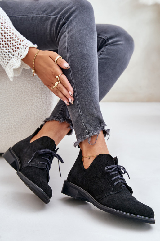 Zazoo 2959 dalla pelle scamosciata scarpe Oksfordki con lacci con tacchi larghi colore nero Zazoo 2959 dalla pelle scamosciata scarpe Oksfordki con lacci con tacchi larghi colore nero