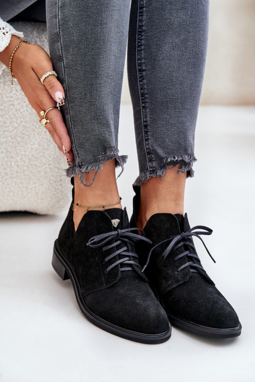 Zazoo 2959 dalla pelle scamosciata scarpe Oksfordki con lacci con tacchi larghi colore nero Zazoo 2959 dalla pelle scamosciata scarpe Oksfordki con lacci con tacchi larghi colore nero