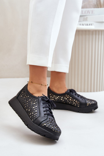 Zazoo 2973 Scarpe in pelle con plateau e dettagli a traforo neri 2