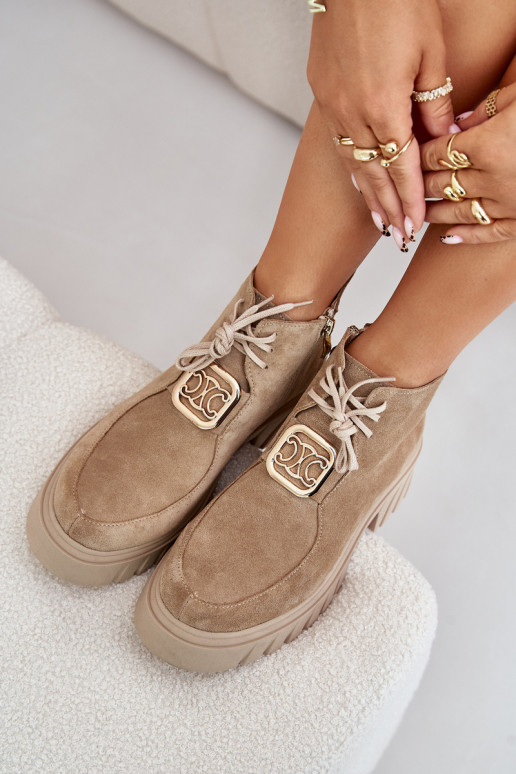 Zazoo 2952 Scarpe scamosciate con dettagli dorati beige