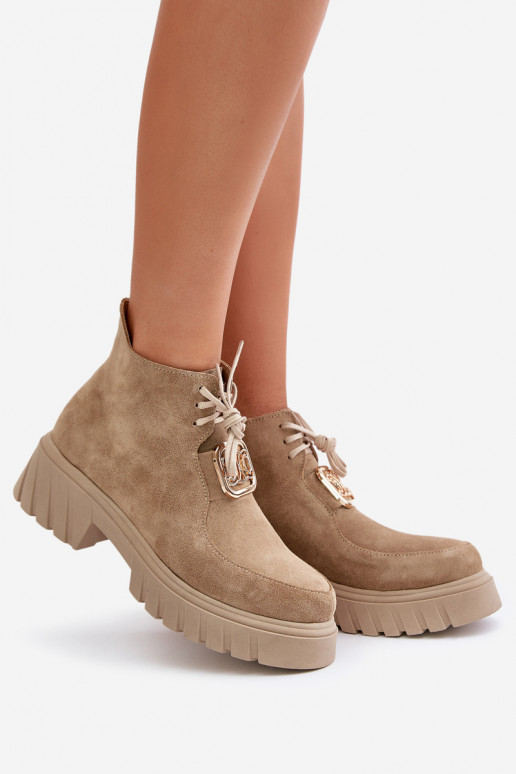 Zazoo 2952 Scarpe scamosciate con dettagli dorati beige