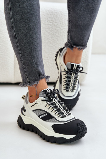 Scarpe sportive in pelle con plateau da donna Big Star OO274A220 HI-POLY SYSTEM, color bianco-nero