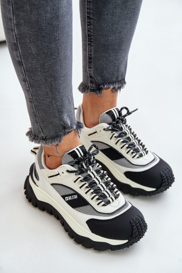 Scarpe sportive in pelle con plateau da donna Big Star OO274A220 HI-POLY SYSTEM, color bianco-nero 2