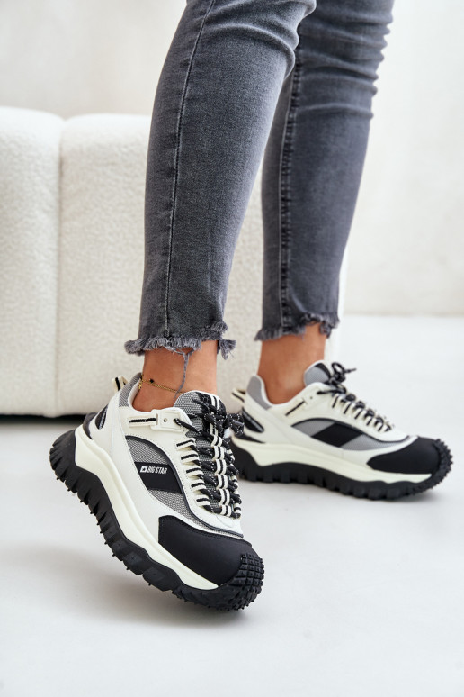 Pelle Scarpe modello sneakers Femminile con una piattaforma Big Star OO274A220 HI-POLY SYSTEM Bianco-colore nero Pelle Scarpe modello sneakers Femminile con una piattaforma Big Star OO274A220 HI-POLY SYSTEM Bianco-colore nero