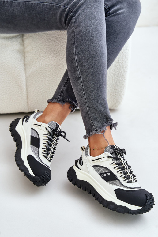 Pelle Scarpe modello sneakers Femminile con una piattaforma Big Star OO274A220 HI-POLY SYSTEM Bianco-colore nero Pelle Scarpe modello sneakers Femminile con una piattaforma Big Star OO274A220 HI-POLY SYSTEM Bianco-colore nero