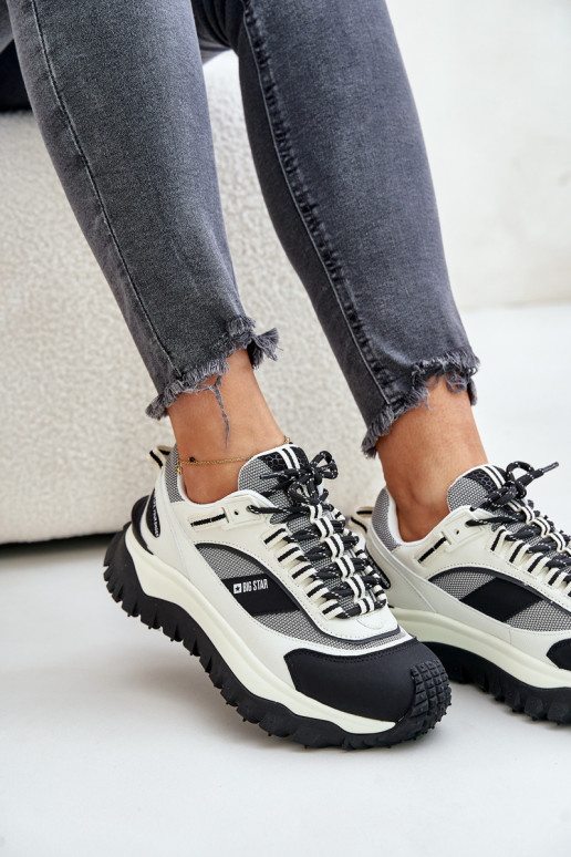 Pelle Scarpe modello sneakers Femminile con una piattaforma Big Star OO274A220 HI-POLY SYSTEM Bianco-colore nero Pelle Scarpe modello sneakers Femminile con una piattaforma Big Star OO274A220 HI-POLY SYSTEM Bianco-colore nero