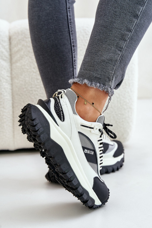 Pelle Scarpe modello sneakers Femminile con una piattaforma Big Star OO274A220 HI-POLY SYSTEM Bianco-colore nero Pelle Scarpe modello sneakers Femminile con una piattaforma Big Star OO274A220 HI-POLY SYSTEM Bianco-colore nero