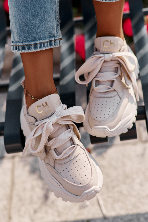 Femminile Pelle Scarpe modello sneakers beige CheBello 4583