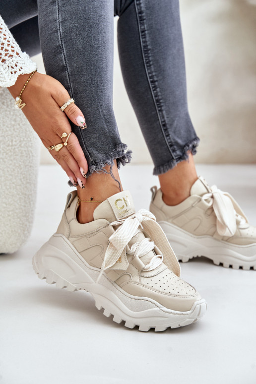 Femminile Pelle Scarpe modello sneakers beige CheBello 4583