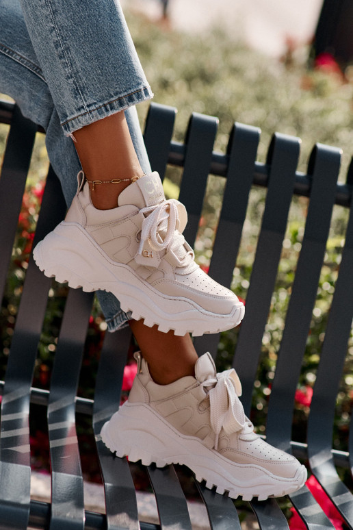 Femminile Pelle Scarpe modello sneakers beige CheBello 4583