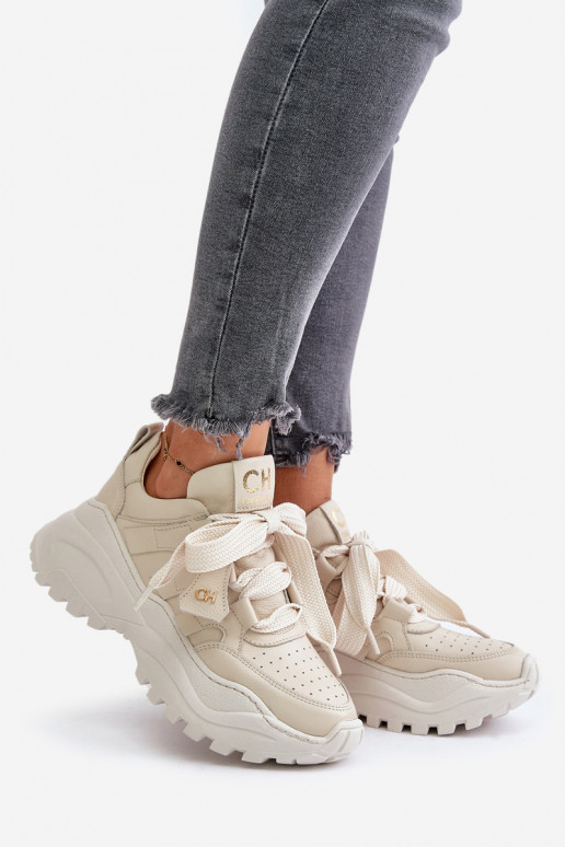 Femminile Pelle Scarpe modello sneakers beige CheBello 4583