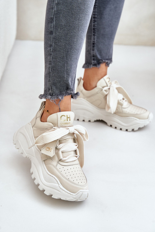 Femminile Pelle Scarpe modello sneakers beige CheBello 4583