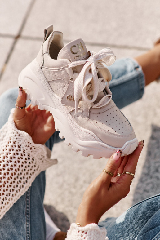 Femminile Pelle Scarpe modello sneakers beige CheBello 4583