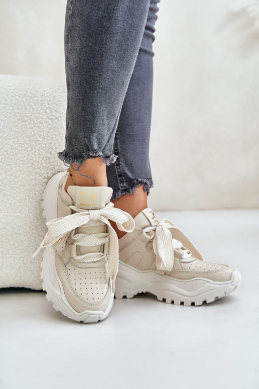 Femminile Pelle Scarpe modello sneakers beige CheBello 4583