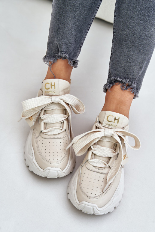 Femminile Pelle Scarpe modello sneakers beige CheBello 4583