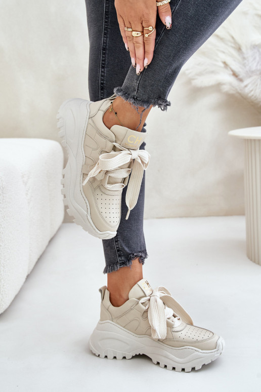 Femminile Pelle Scarpe modello sneakers beige CheBello 4583