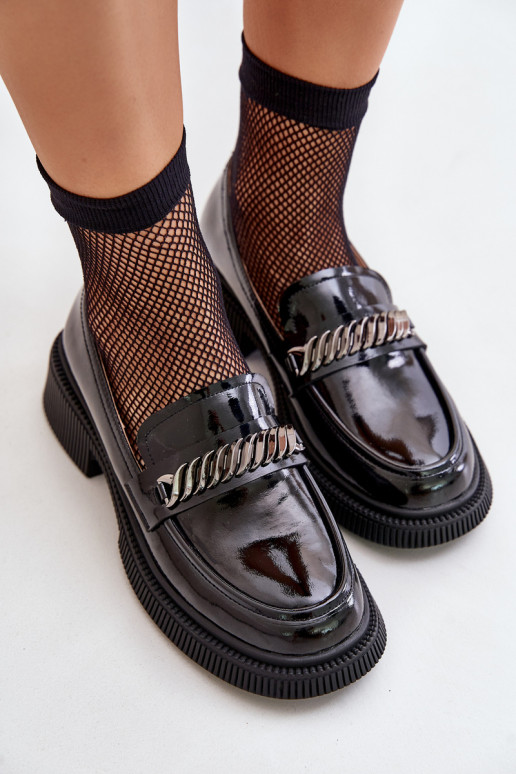 Femminile Mocassini laccati Mocassini con ornamenti D&A LZ42-030 colore nero Femminile Mocassini laccati Mocassini con ornamenti D&A LZ42-030 colore nero