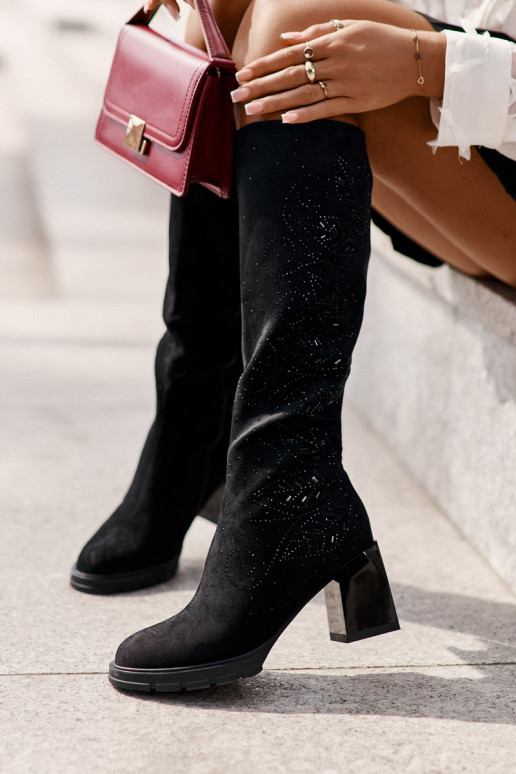 Decorato stivali da donna Contro la strada riscaldamento con i tacchi MR880-158 colore nero