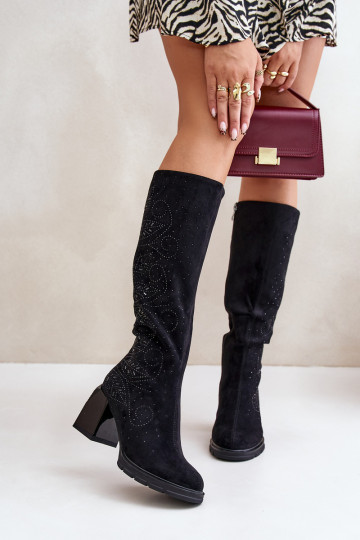 Decorato stivali da donna Contro la strada riscaldamento con i tacchi MR880-158 colore nero 2