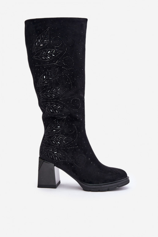 Decorato stivali da donna Contro la strada riscaldamento con i tacchi MR880-158 colore nero