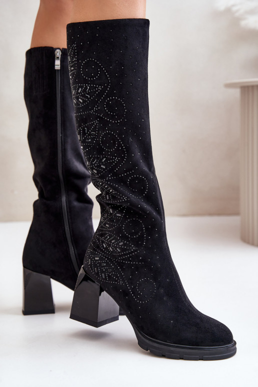 Decorato stivali da donna Contro la strada riscaldamento con i tacchi MR880-158 colore nero