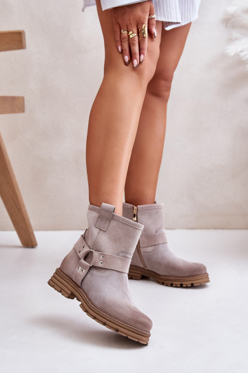 Scarpe in camoscio da donna con tacco largo LeĮskis 3610 color cappuccino 2