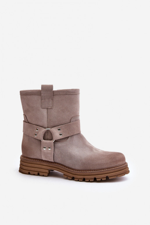 Scarpe scamosciate Femminile con tacchi larghi LeAski 3610 colore cappuccino