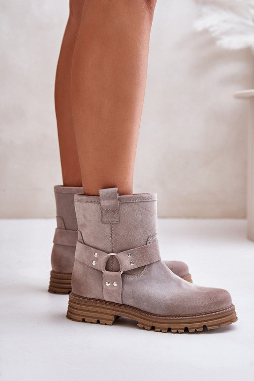 Scarpe scamosciate Femminile con tacchi larghi LeAski 3610 colore cappuccino