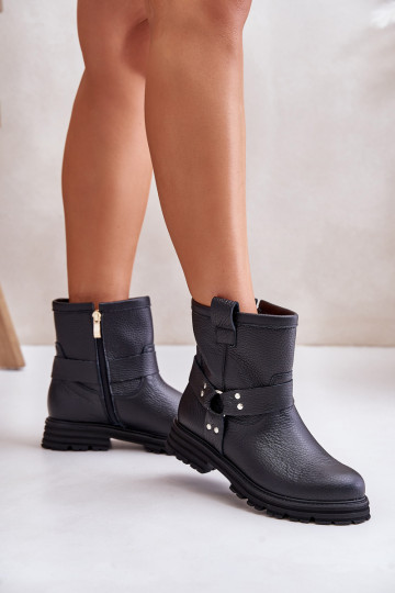 Pelle Stivali da donna con tacchi larghi LeAski 3610 colore nero