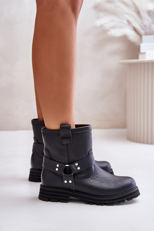 Pelle Stivali da donna con tacchi larghi LeAski 3610 colore nero