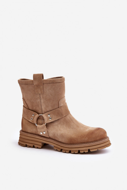 Scarpe scamosciate Femminile con tacchi larghi LeAski 3610 beige