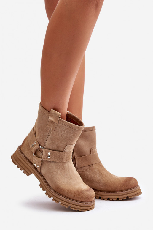 Scarpe scamosciate Femminile con tacchi larghi LeAski 3610 beige