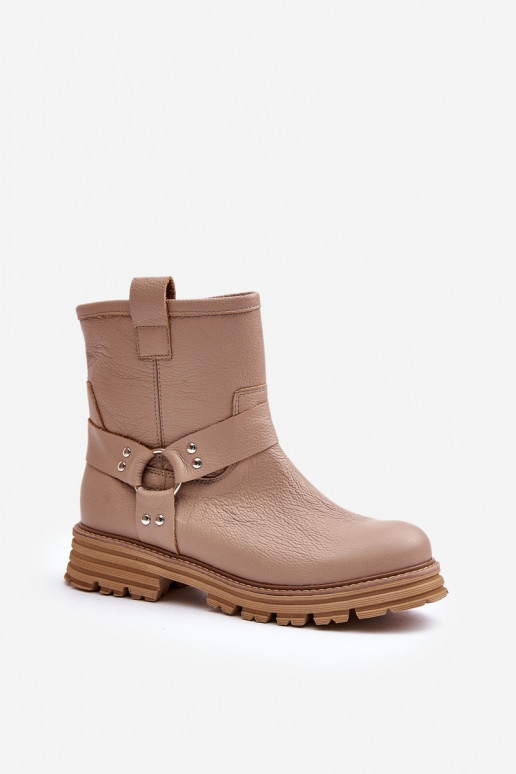 Pelle Stivali da donna con tacchi larghi LeAski 3610 beige