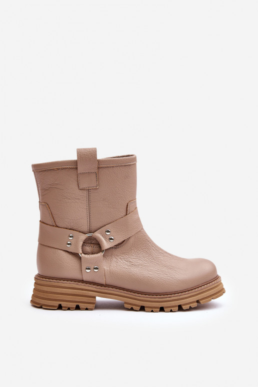 Pelle Stivali da donna con tacchi larghi LeAski 3610 beige