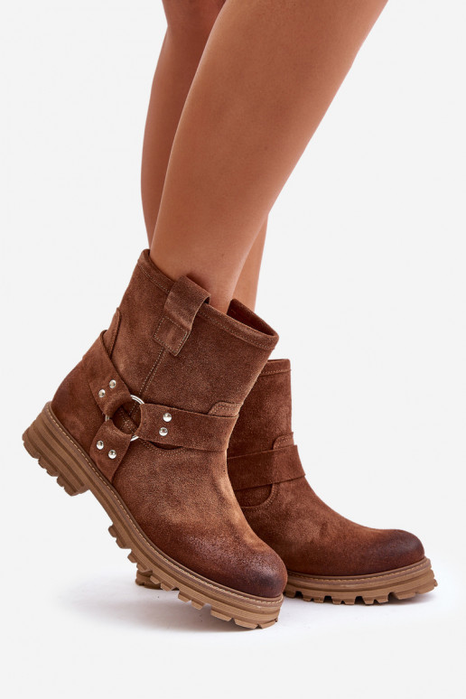 Scarpe scamosciate Femminile con tacchi larghi LeAski 3610 colore marrone