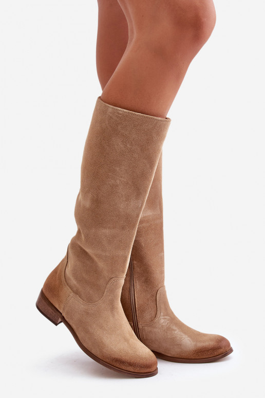 dalla pelle scamosciata stivali da donna Metà polpaccio Al Castello LeAski 3616 beige