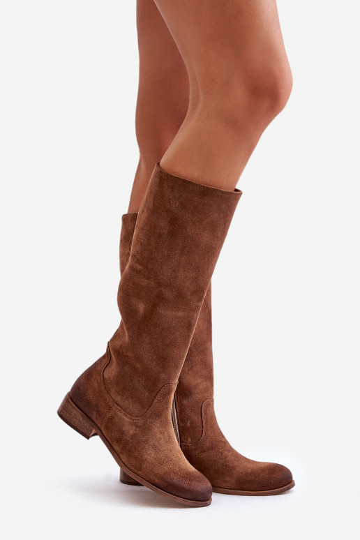 dalla pelle scamosciata stivali da donna Metà polpaccio Al Castello LeAski 3616 colore marrone