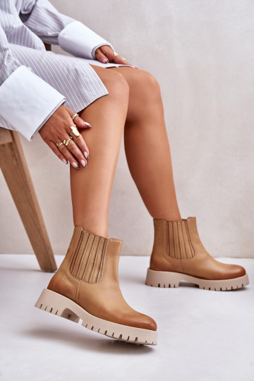 Un modello convincente Stivali da donna con tacchi larghi Pelle LeAski 3611 colore marrone