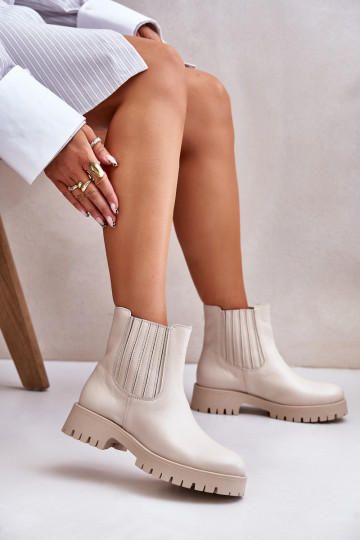 Un modello convincente Stivali da donna con tacchi larghi Pelle LeAski 3611 colore avorio