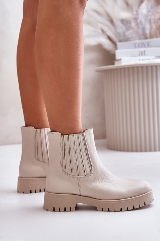 Un modello convincente Stivali da donna con tacchi larghi Pelle LeAski 3611 colore avorio