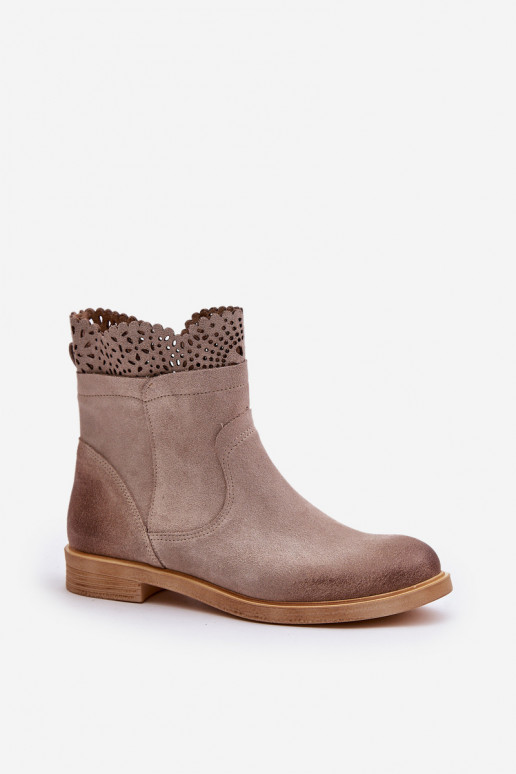 scarpe con tacco basso da donna con tacchi larghi dalla pelle scamosciata LeAski 3624 colore cappuccino