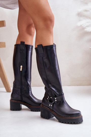 Pelle stivali da donna Contro la strada LeAski 3432 colore nero