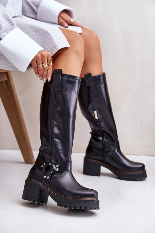 Pelle stivali da donna Contro la strada LeAski 3432 colore nero