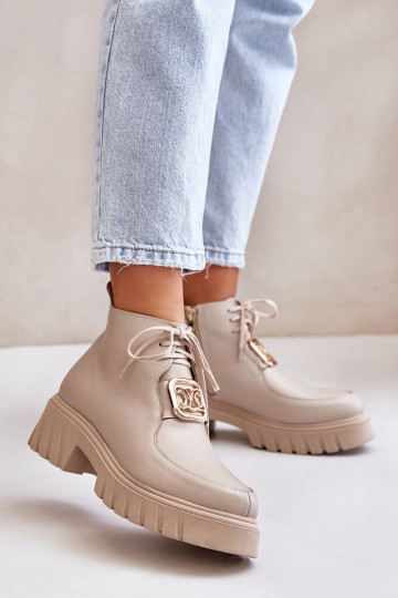 Zazoo 2952 Pelle Stivali con dettagli dorati beige 2