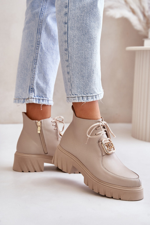 Zazoo 2952 Pelle Stivali con dettagli dorati beige Zazoo 2952 Pelle Stivali con dettagli dorati beige